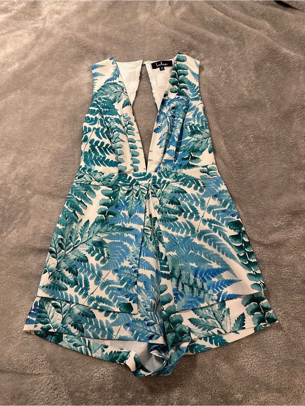 Lulu's Teal and White Fern-Print Women’s One-Piece Romper
